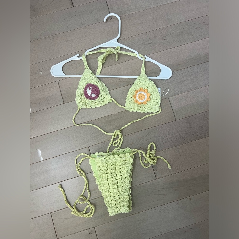 Bershka crochet swimsuit. NEVER WORN W/ TAGS. lime green color.